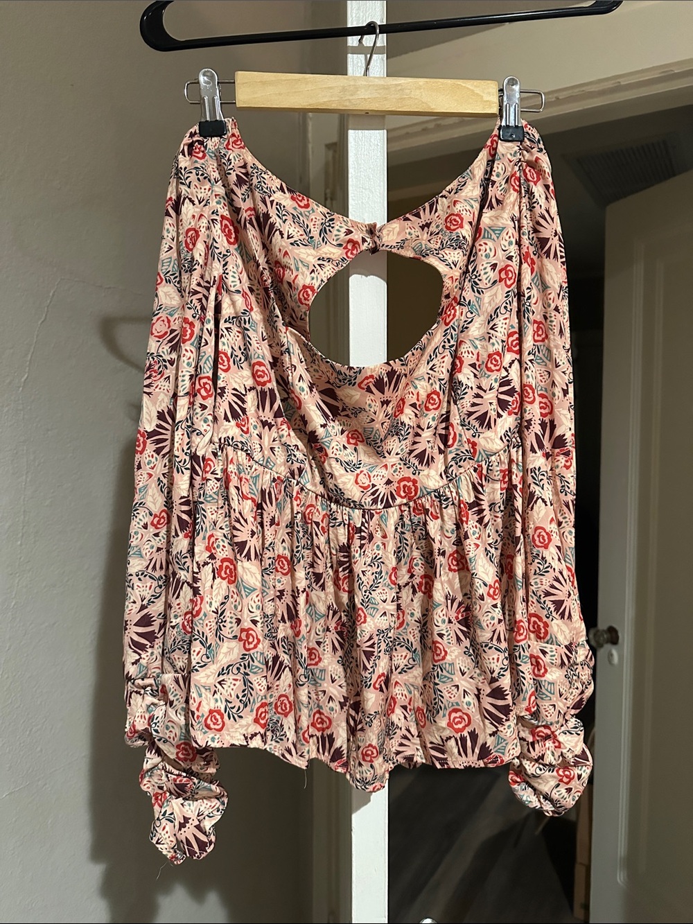 Free People Cream/Pink Blouse with Floral Print